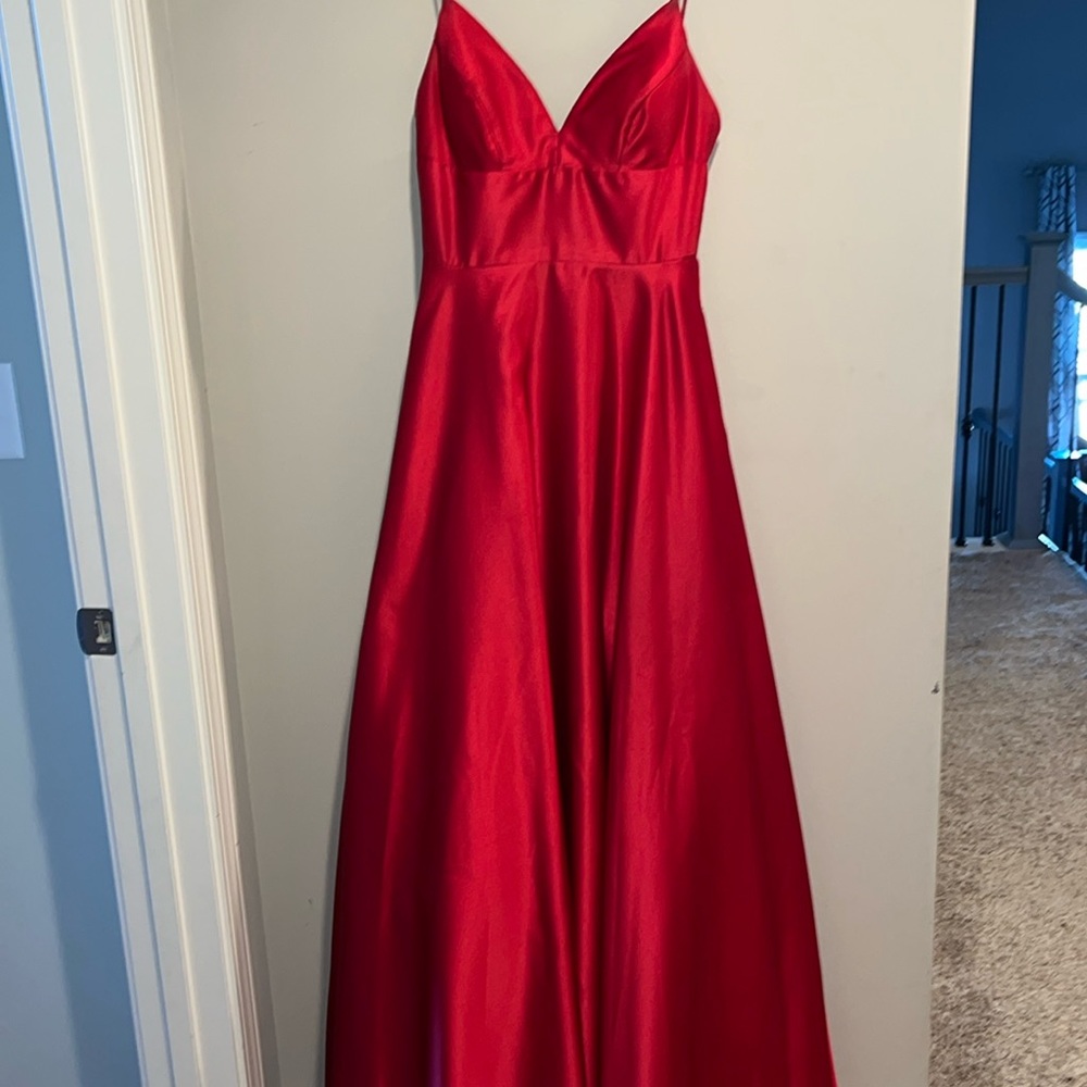 Red a line prom dress